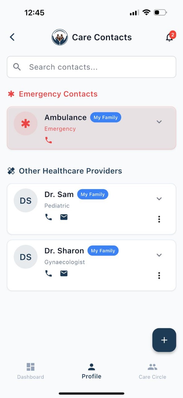 Healthcare contacts directory